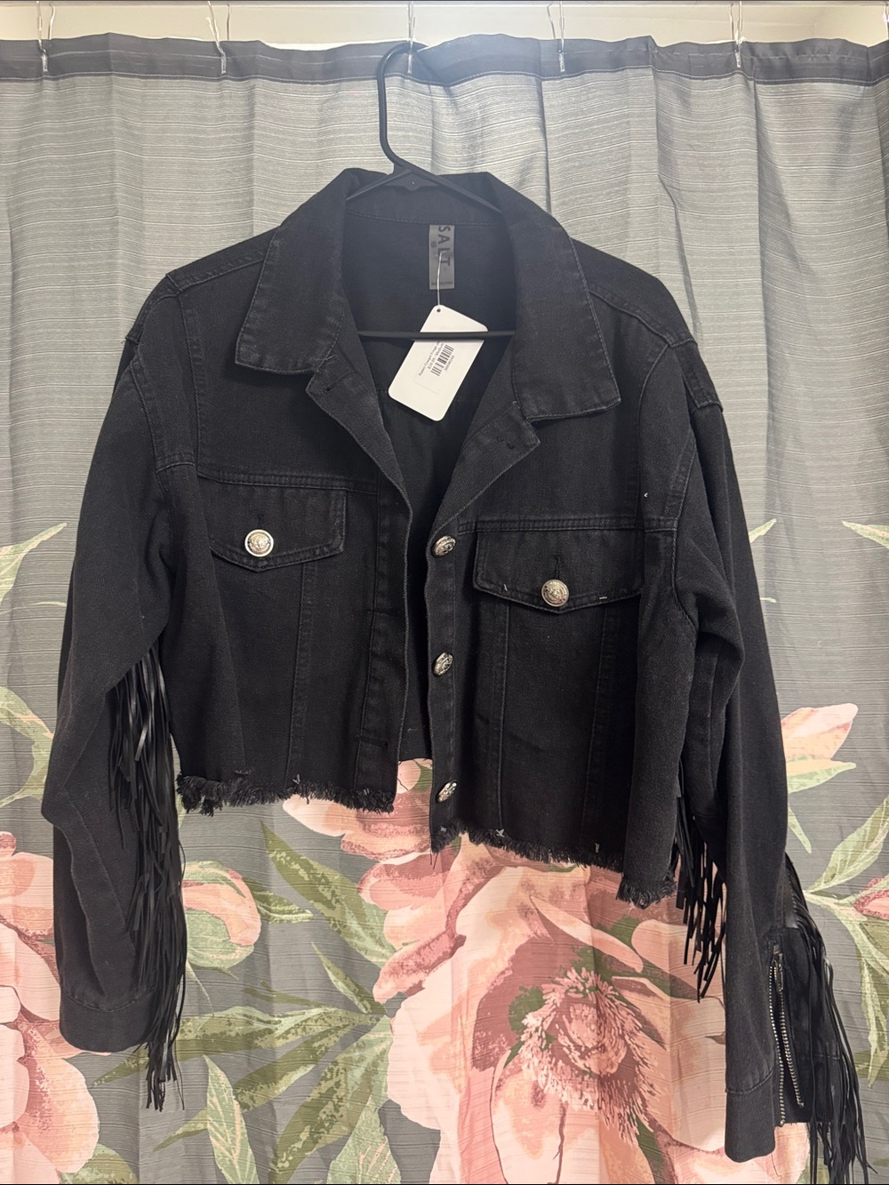 Black Cropped Fringe Denim Jacket - SALT